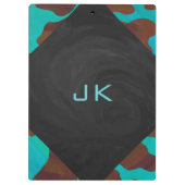 モノグラムカウブラウンおよびティール（緑がかった色）プリント クリップボード (裏面)