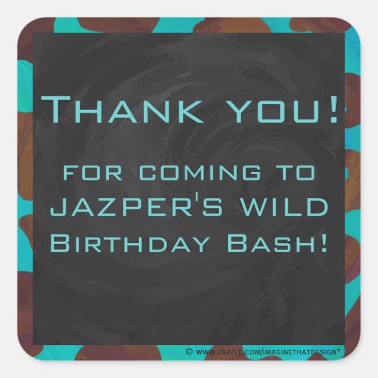 モノグラムカウブラウンおよびティール(緑がかった色)プリント スクエアシール (正面)