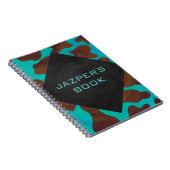 モノグラムカウブラウンおよびティール(緑がかった色)プリント ノートブック (右側)