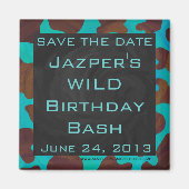 モノグラムカウブラウンおよびティール(緑がかった色)プリント マグネット (正面)