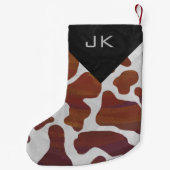 モノグラムカウブラウン及び白色プリント模様 スモールクリスマスストッキング (裏面)