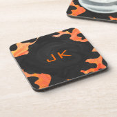 モノグラムカウブラックアンドオレンジプリント コースター (左側)