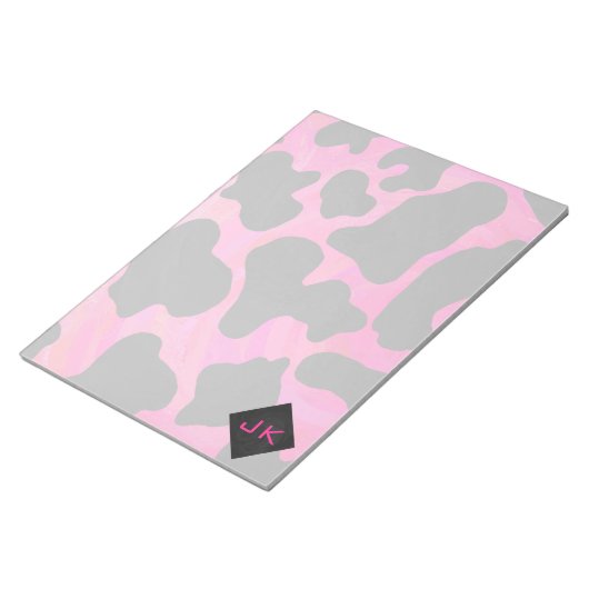 モノグラムカウホットピンクとブラックプリント ノートパッド (アングル)