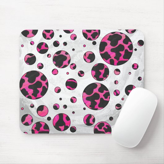 モノグラムカウホットピンクとブラックプリント マウスパッド (マウス)