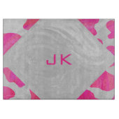 モノグラムカウホットピンクとホワイトプリント カッティングボード (正面)
