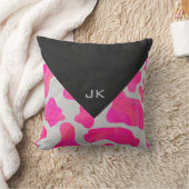 モノグラムカウホットピンクとホワイトプリント クッション (ブランケット)
