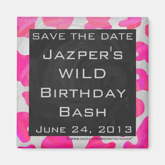 モノグラムカウホットピンクとホワイトプリント マグネット (正面)