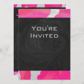 モノグラムカウホットピンクとホワイトプリント 招待状 (正面/裏面)