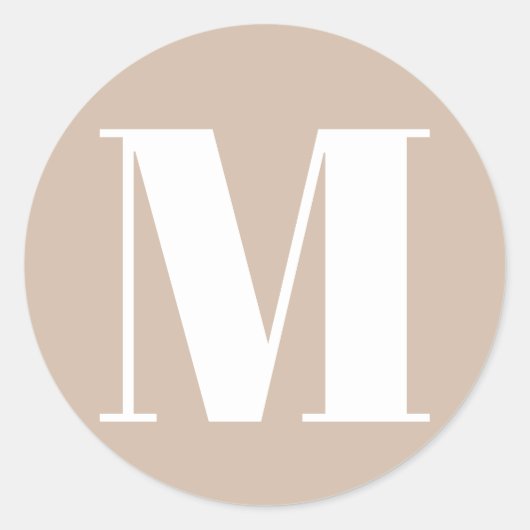 モノグラムカスタマイズイニシャル番号ベージュタンホワイト ラウンドシール (正面)