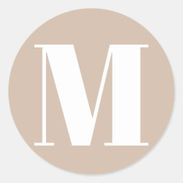 モノグラムカスタマイズイニシャル番号ベージュタンホワイト ラウンドシール