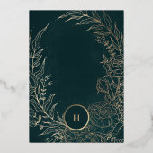 モノグラムカスタマイズ可能エメラルドグリーンリース結婚ズ 箔招待状 (裏面)