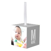 モノグラムカスタムと名前の写真 キューブオーナメント (裏面アングル)