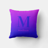 モノグラムカスタムと名前ピンクから青のグラデーション クッション (裏面)