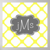 モノグラムカスタムイエローとホワイトのアールデコパターン ポスター (正面)