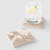 モノグラムカスタムイニシャル茶色の中性ジオメトリ ストーンコースター (横)