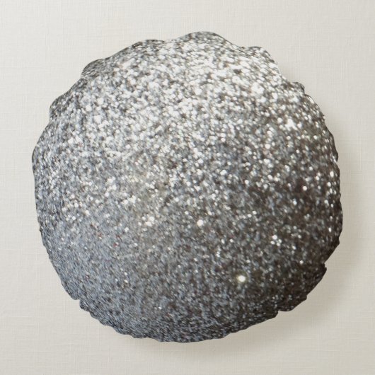 モノグラムカスタムイニシャル銀無地のグリッター ラウンドクッション (裏面)