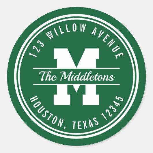 モノグラムカスタムカラーバーシティスタイル差出人住所 ラウンドシール (正面)