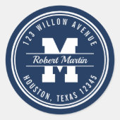 モノグラムカスタムカラーバーシティスタイル差出人住所 ラウンドシール (正面)