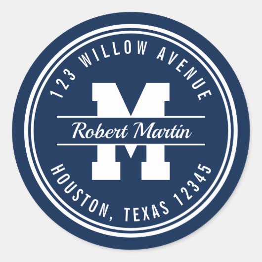 モノグラムカスタムカラーバーシティスタイル差出人住所 ラウンドシール (正面)