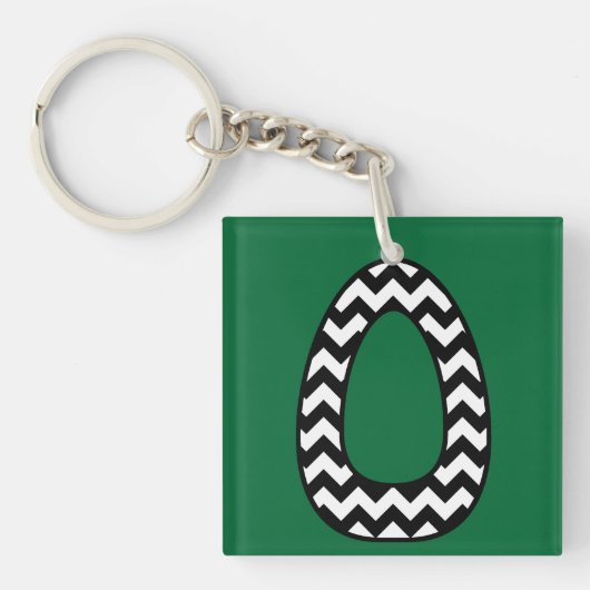 モノグラムカスタムキーチェーン： O：黒、白いシェブロン キーホルダー (正面)