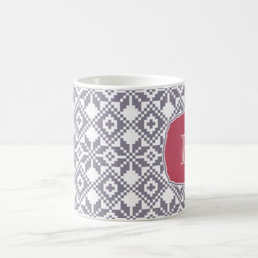 モノグラムカスタムクリスマス北欧スノーフレーク模様 コーヒーマグカップ (中央)