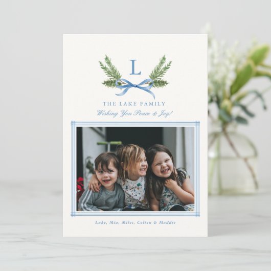 モノグラムカスタムクレスト写真ホリデーカード シーズンカード (スタンド正面)