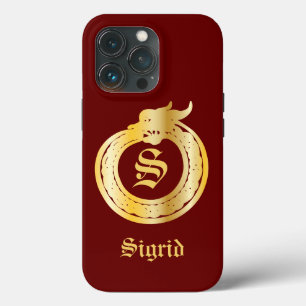 モノグラムカスタムケルトスタイル金ゴールドトーンオロボロス iPhone 13 PROケース