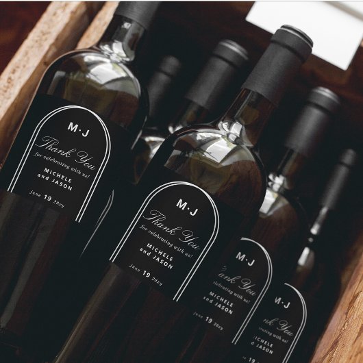 モノグラムカスタムサンキューアーチブラック結婚ズ ワインラベル