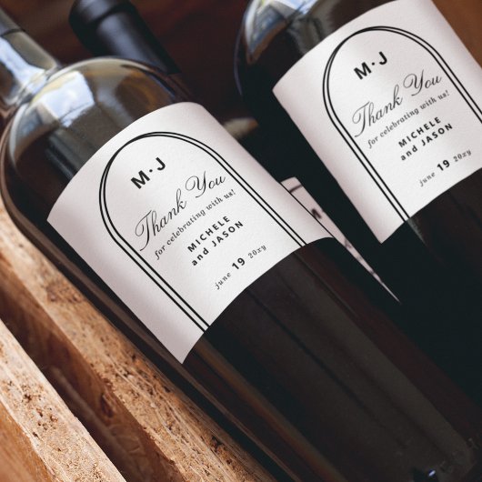 モノグラムカスタムサンキューホワイトブラックアー結婚チ ワインラベル