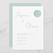 モノグラムカスタムセージ緑のワックスシール夏の結婚夏の 招待状 (正面/裏面)