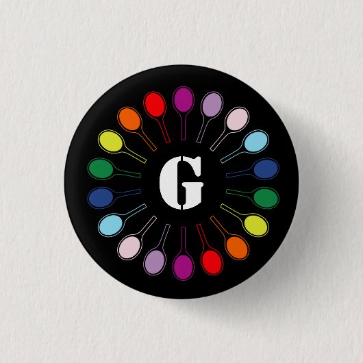 モノグラムカスタムテニスラケット付き 缶バッジ (正面)