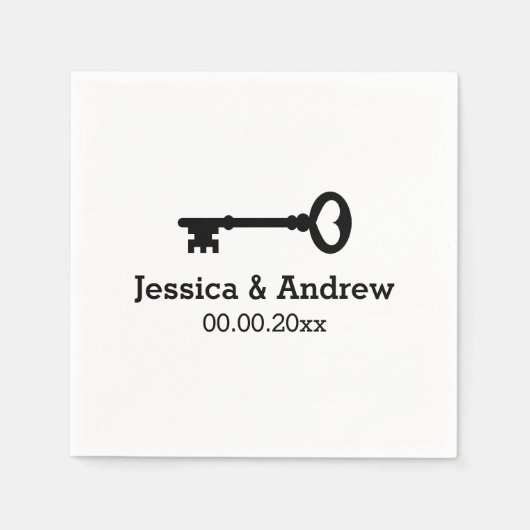 モノグラムカスタムパーティーナプキンとヴィンテージ鍵 スタンダードカクテルナプキン (正面)
