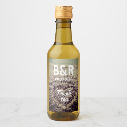 モノグラムカスタムビーチ結婚式フォトミニボトル ワインラベル (正面)