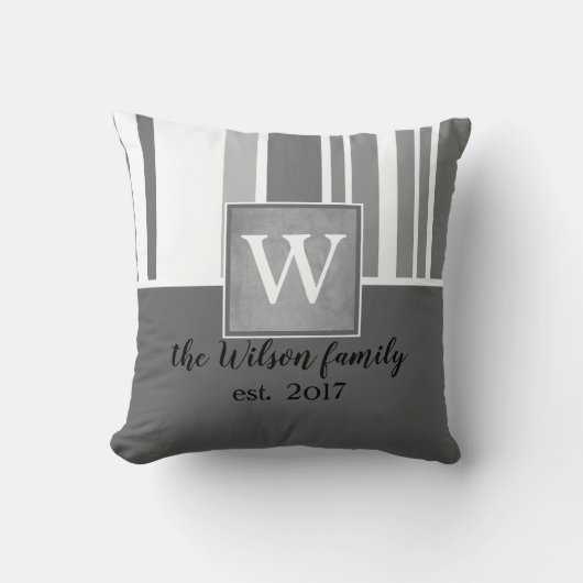 モノグラムカスタムピローググレー及び白デザイン クッション (正面)