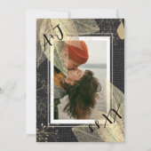 モノグラムカスタムフォトQRコードゴールデンリネン 招待状 (裏面)