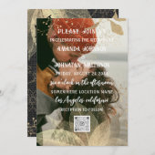 モノグラムカスタムフォトQRコードゴールデンリネン 招待状 (正面/裏面)