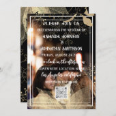 モノグラムカスタムフォトQRコード白黒フローラ 招待状 (正面/裏面)