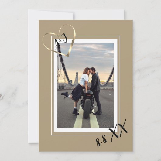 モノグラムカスタムフォトQRコード金ゴールドグレー 招待状 (裏面)