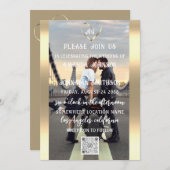 モノグラムカスタムフォトQRコード金ゴールドグレー 招待状 (正面/裏面)