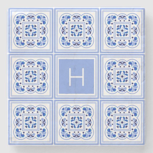 モノグラムカスタムポルトガルのタイルのパターン ストーンコースター (正面)