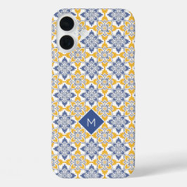 モノグラムカスタムポルトガルのタイルのパターン iPhone 16 PLUSケース