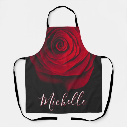 モノグラムカスタムレッドローズヴィンテージ写真黒 エプロン (正面)