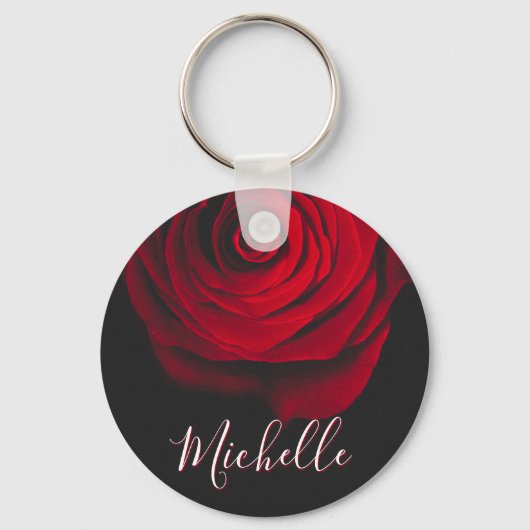 モノグラムカスタムレッドローズヴィンテージ写真黒 キーホルダー (正面)