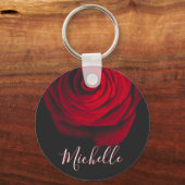 モノグラムカスタムレッドローズヴィンテージ写真黒 キーホルダー (正面)