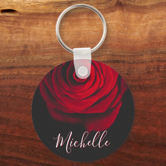 モノグラムカスタムレッドローズヴィンテージ写真黒 キーホルダー (正面)