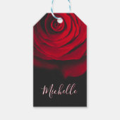 モノグラムカスタムレッドローズヴィンテージ写真黒 ギフトタグ (正面)