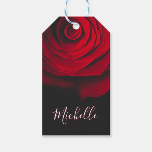 モノグラムカスタムレッドローズヴィンテージ写真黒 ギフトタグ (正面)