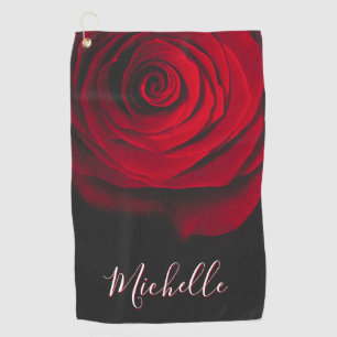 モノグラムカスタムレッドローズヴィンテージ写真黒 ゴルフタオル