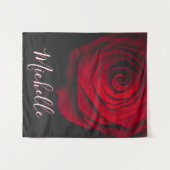 モノグラムカスタムレッドローズヴィンテージ写真黒 タペストリー (正面(横))