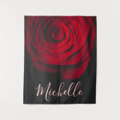 モノグラムカスタムレッドローズヴィンテージ写真黒 タペストリー (正面)